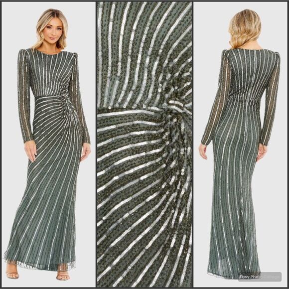 Mac Duggal Dresses & Skirts - MAC DUGGAL 5641 Embellished Puff Sleeve Side Knot Gown Dress FLAW